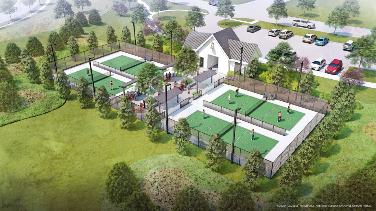 Aerial rendering of the Pecan Square North Ridge pickle ball