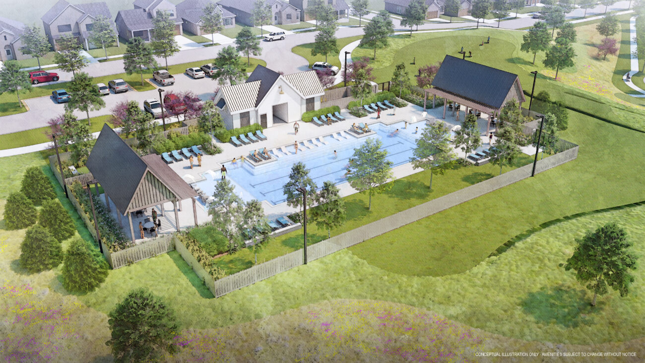 Aerial rendering of the Pecan Square South Ridge pool