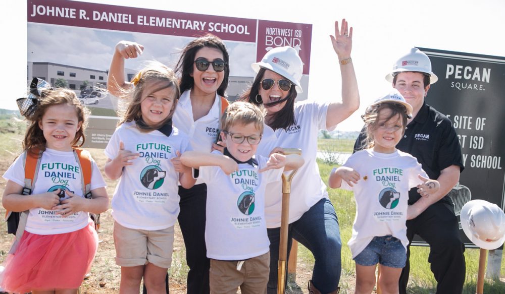 Groundbreaking with children and Pecan Square team for elementary school