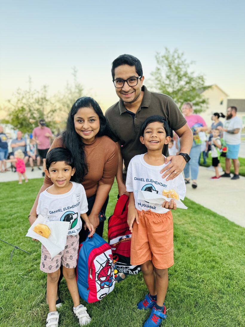 A family with their school supplies